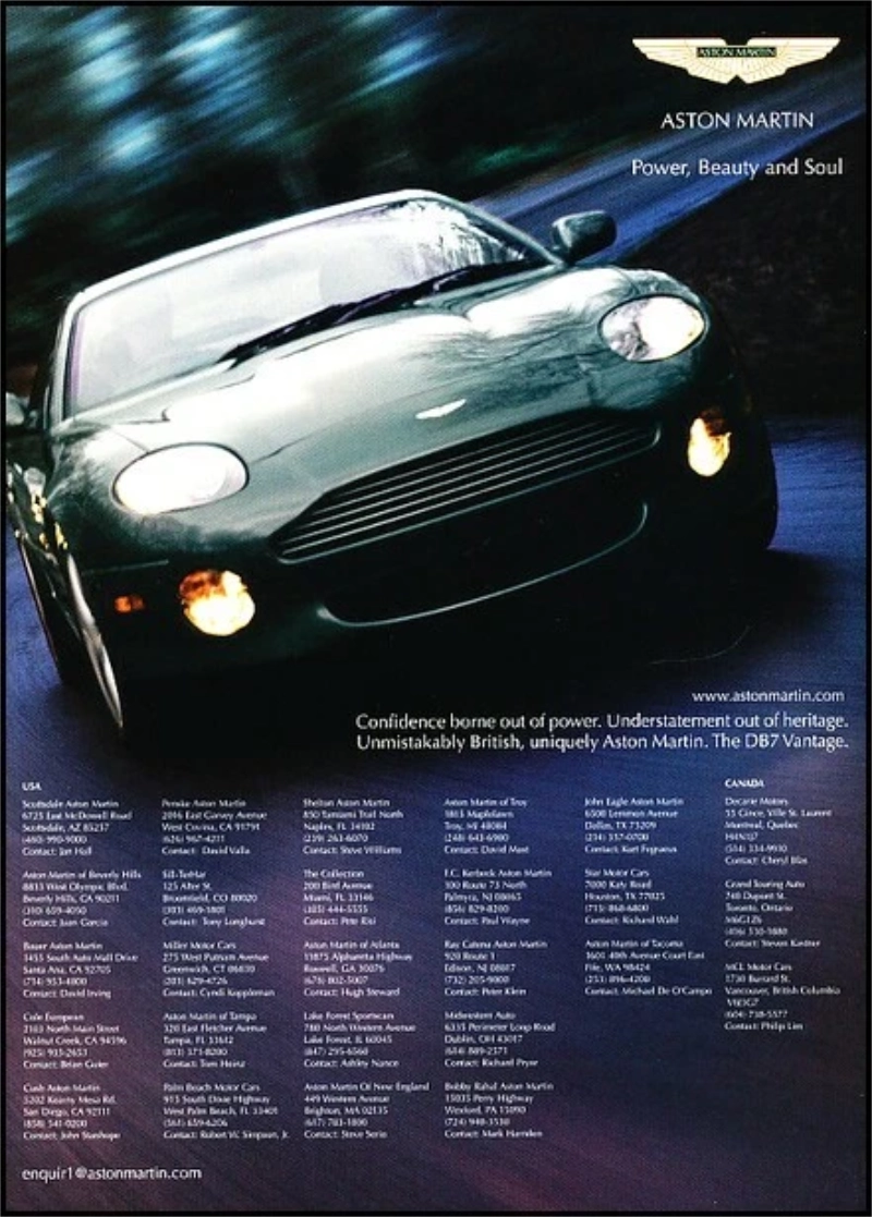 Aston Martin vintage auto ad; Power, Beauty and Soul Aston Martin vintage auto ad; Power, Beauty and Soul